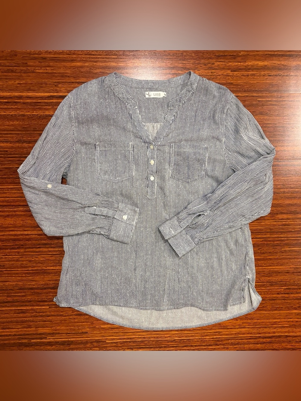 Carve Designs Dylan Gauze Popover Shirt - Navy Mini Stripe - Medium EUC